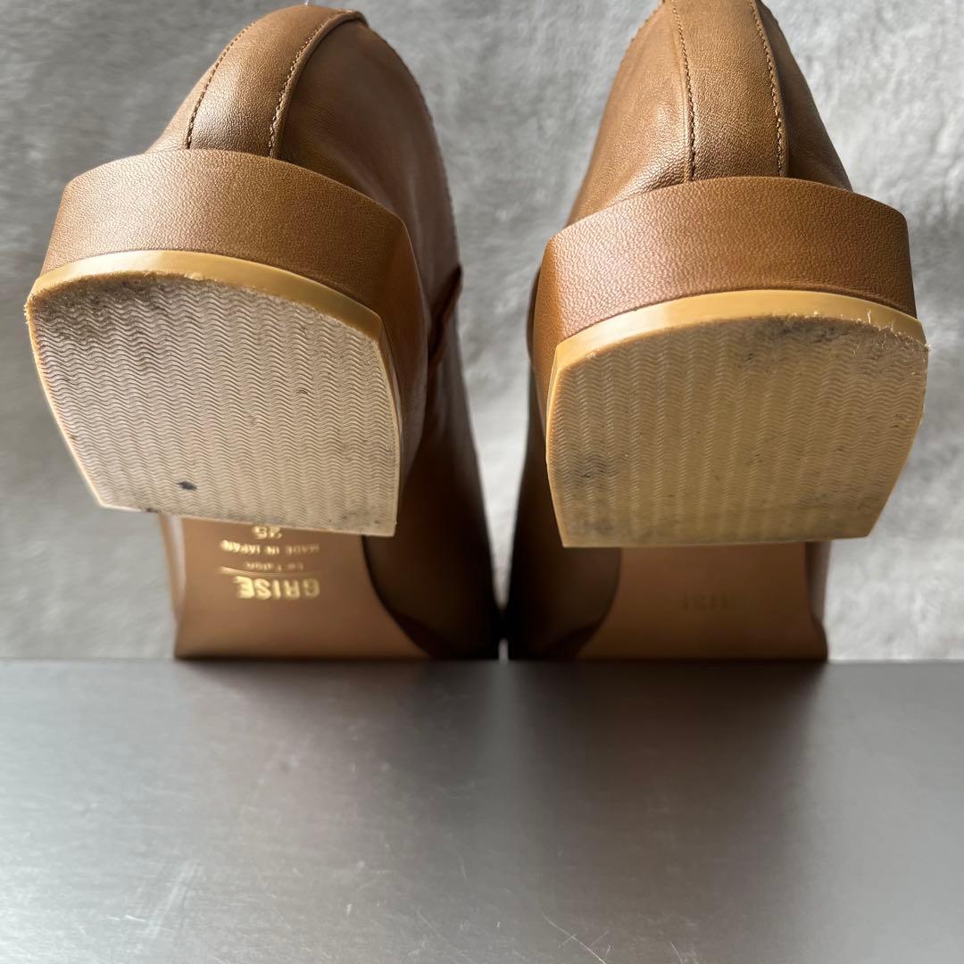 美品☆グリーズ 25cm パンプス レザースクエアクロスシームアンクルフラット