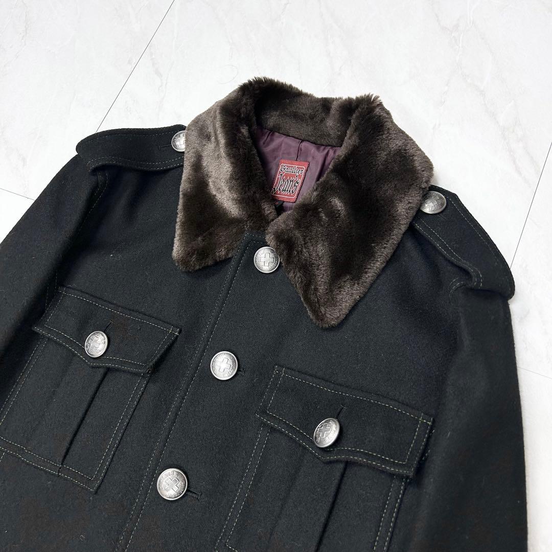 美品 ゴルチエ ジーンズ スーパーロング ファー切替 ミリタリー コート 48