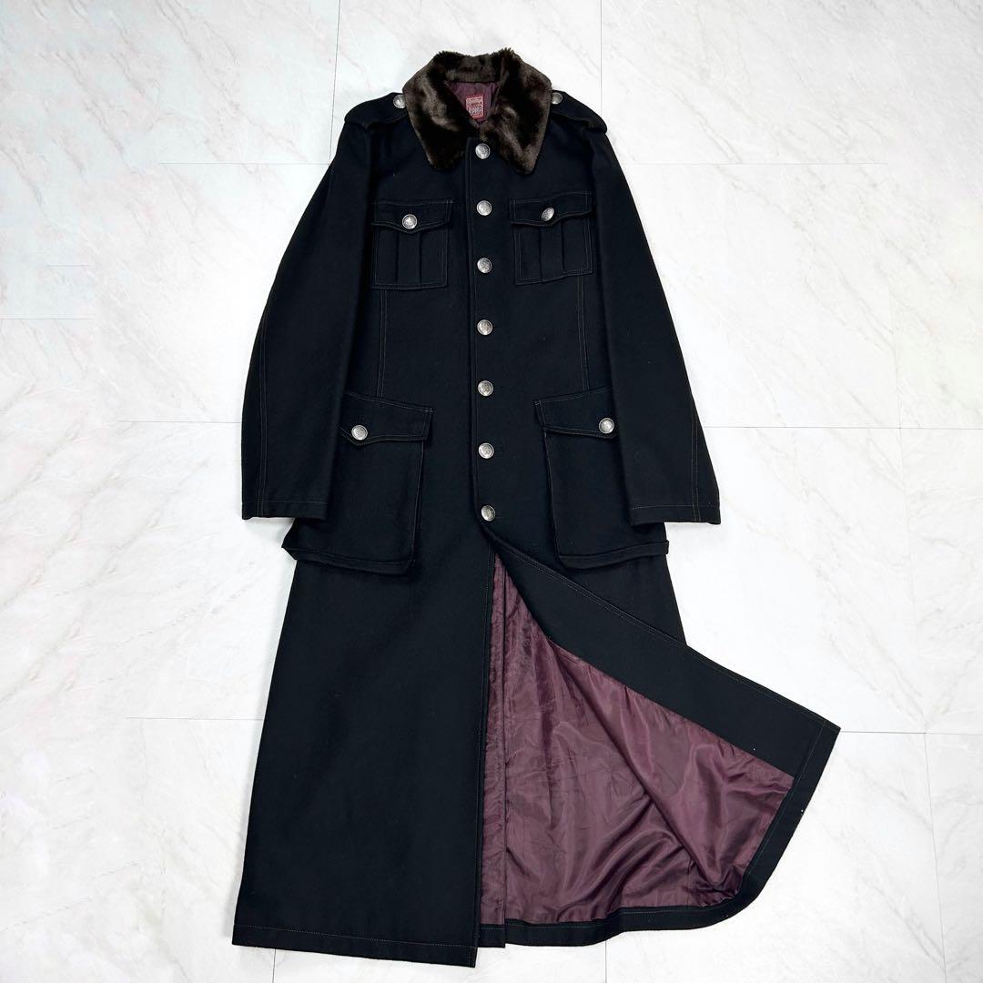 美品 ゴルチエ ジーンズ スーパーロング ファー切替 ミリタリー コート 48