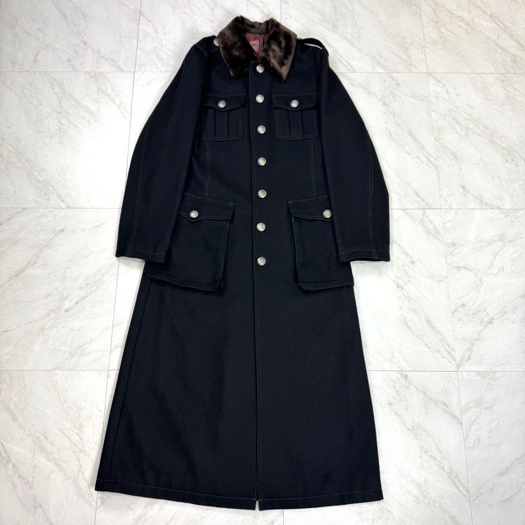 美品 ゴルチエ ジーンズ スーパーロング ファー切替 ミリタリー コート 48