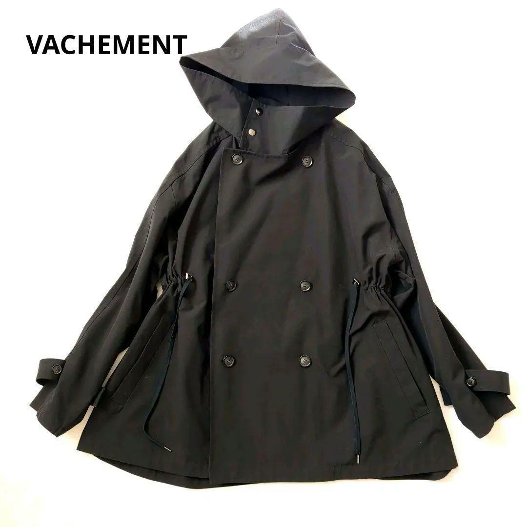 VACHEMENT│2wayフーデッド ショートコート ノーカラー ブラック
