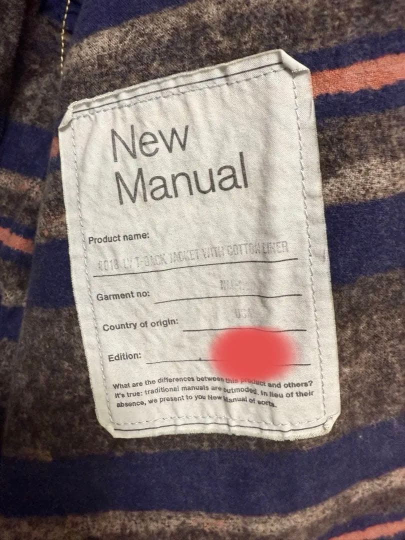 ジャケット・アウター new manual T-BACK JACKET COTTON LINER