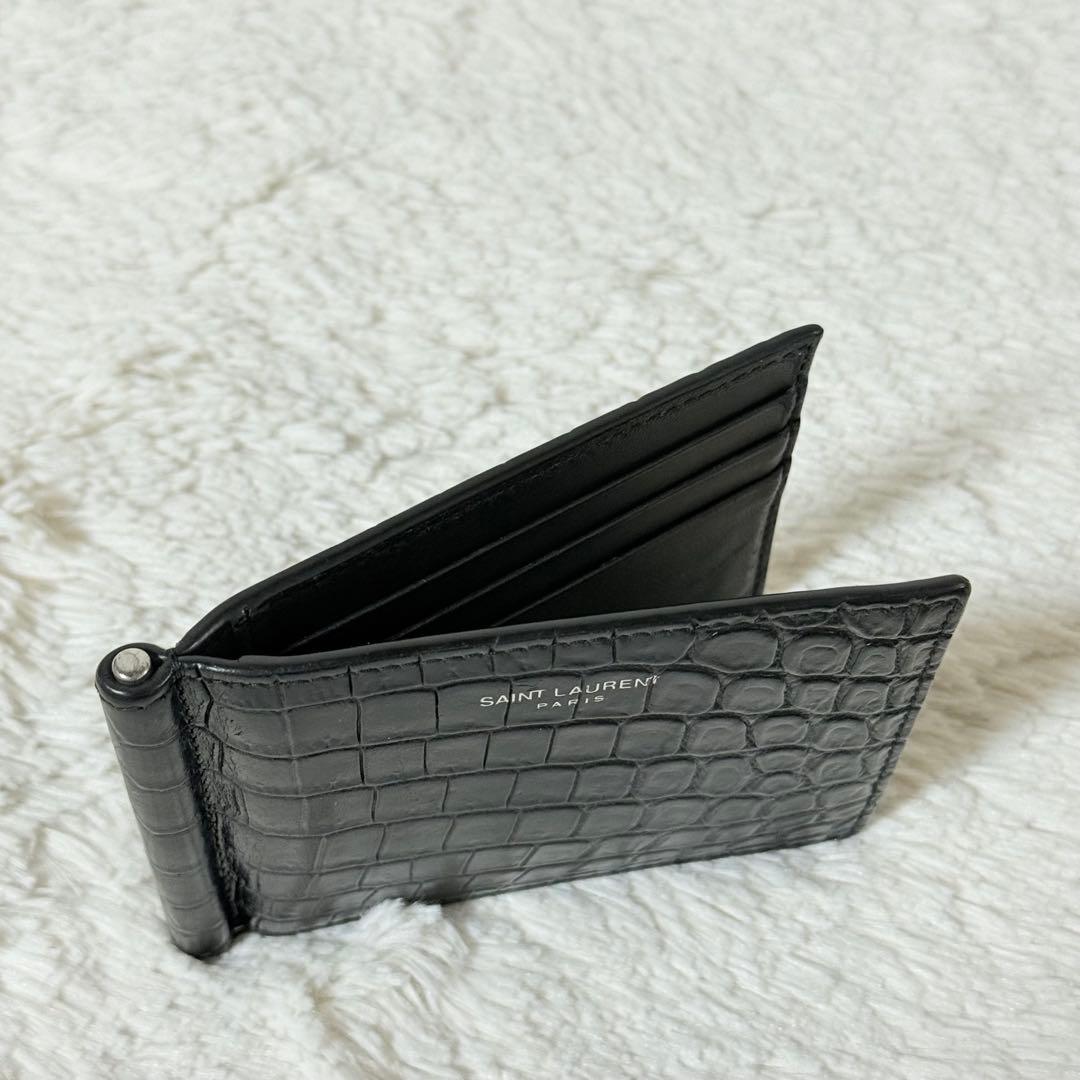 ⭐️専用⭐️　サンローラン　クロコ型押し　マネークリップ　ブラック　レザー