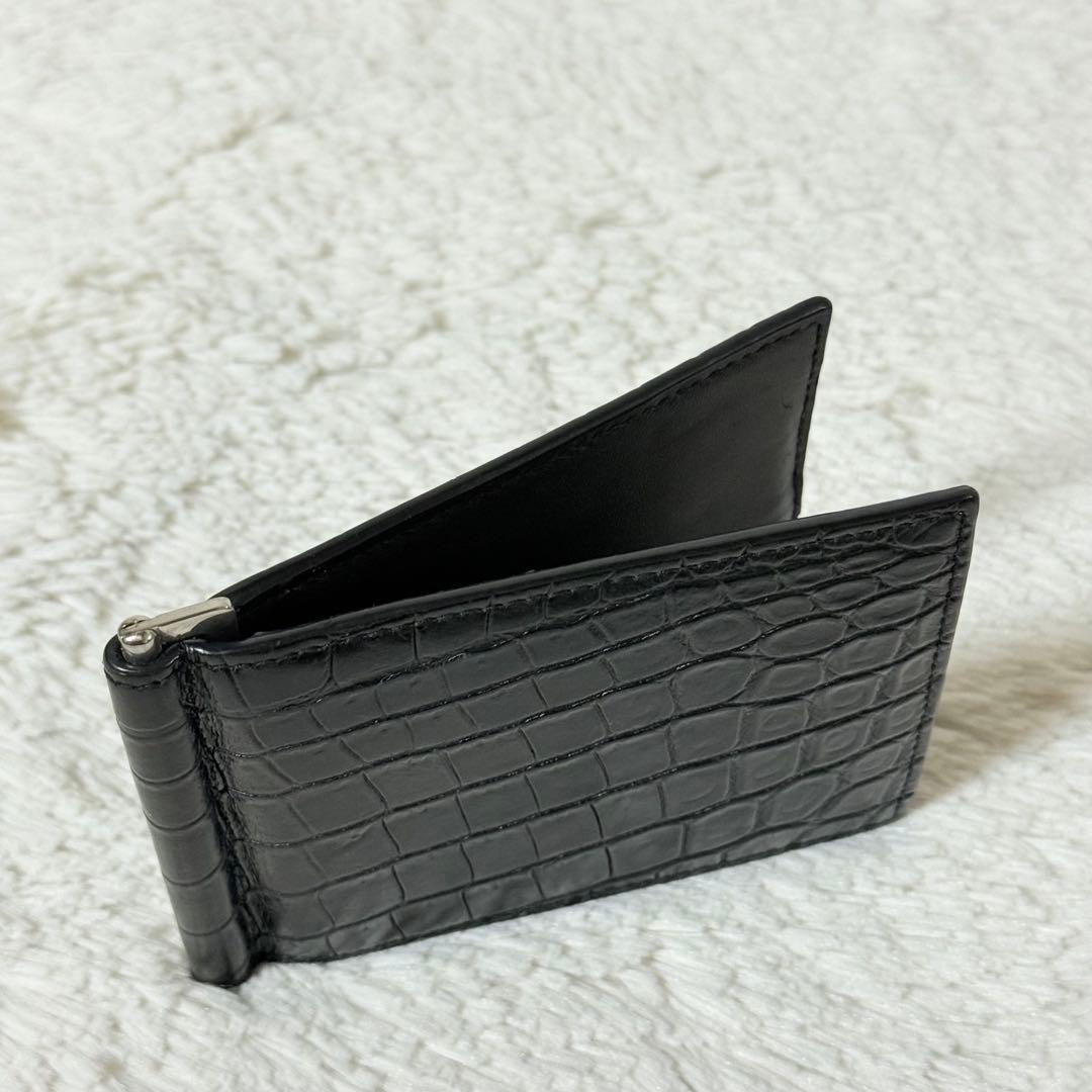 ⭐️専用⭐️　サンローラン　クロコ型押し　マネークリップ　ブラック　レザー