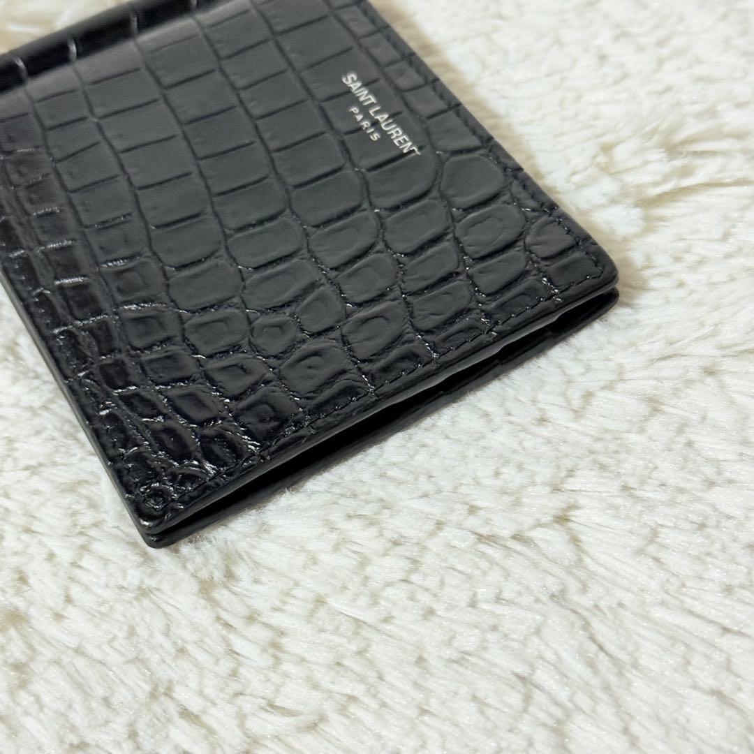 ⭐️専用⭐️　サンローラン　クロコ型押し　マネークリップ　ブラック　レザー