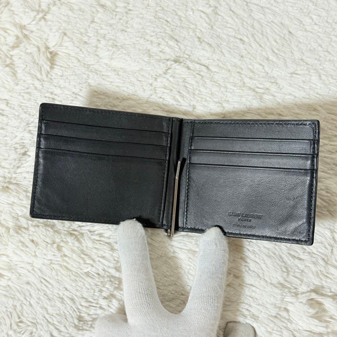 ⭐️専用⭐️　サンローラン　クロコ型押し　マネークリップ　ブラック　レザー