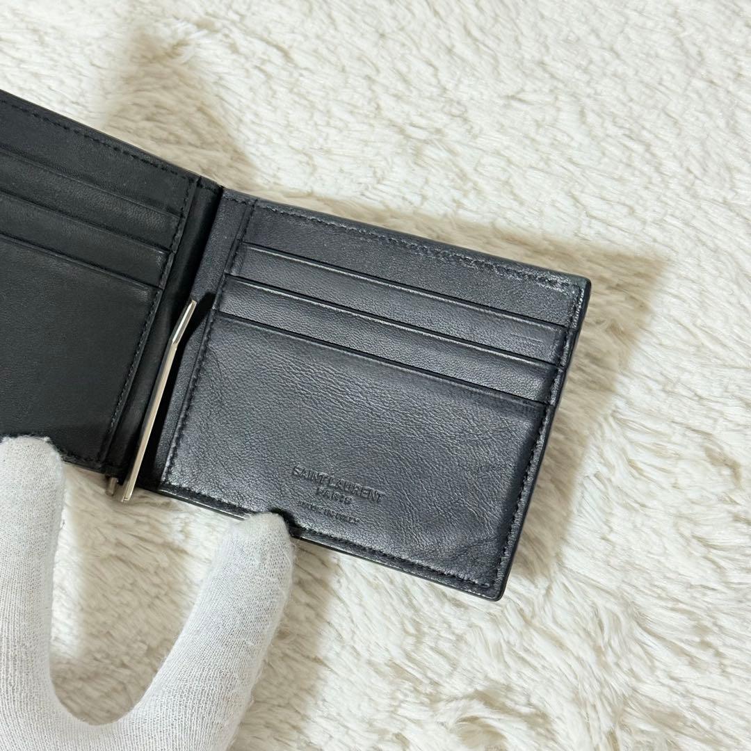 ⭐️専用⭐️　サンローラン　クロコ型押し　マネークリップ　ブラック　レザー