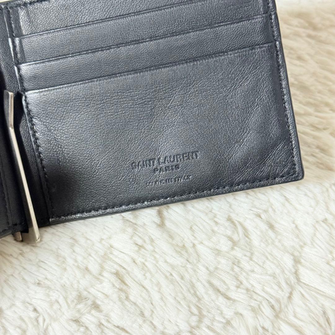 ⭐️専用⭐️　サンローラン　クロコ型押し　マネークリップ　ブラック　レザー