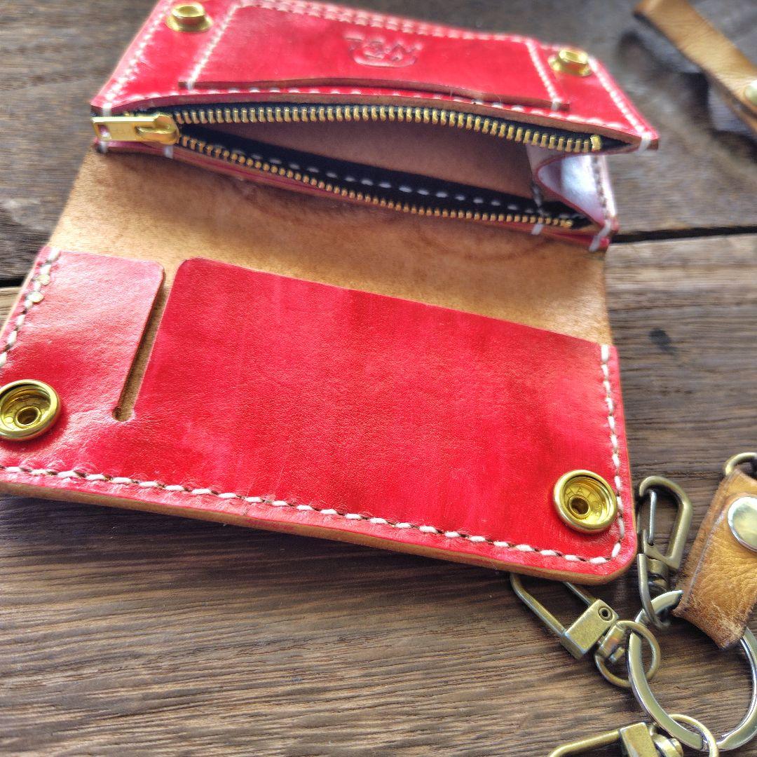 ミドルサイズ トラッカーウォレット 黒×赤 金魚(74)