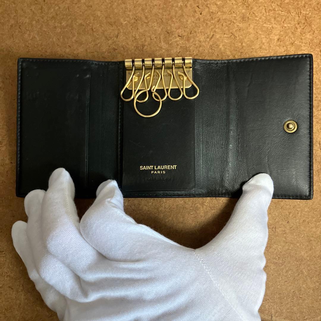 サンローラン 6連 キーケース キーフック ロゴ クロコ型押しレザー ブラック