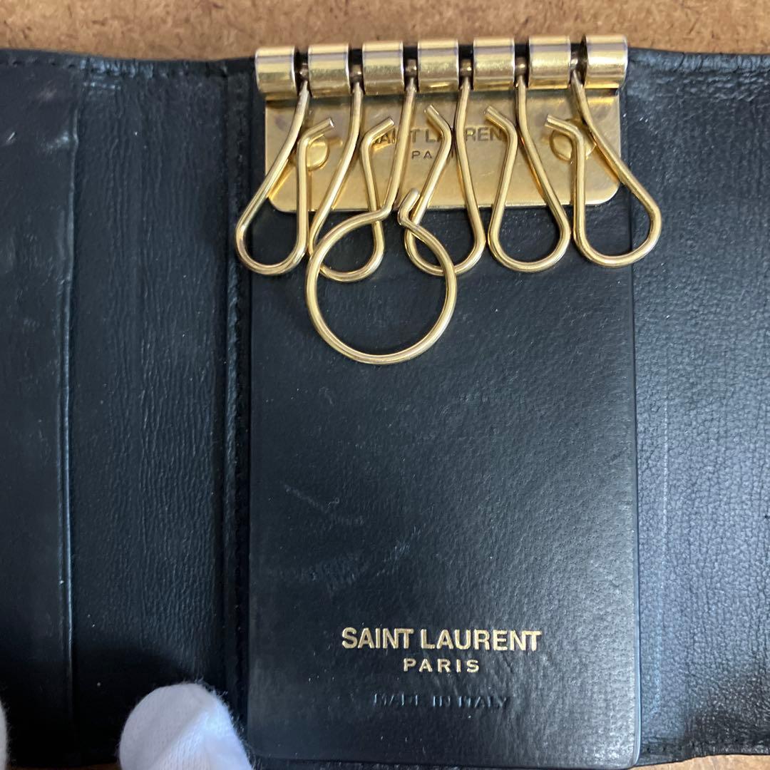 サンローラン 6連 キーケース キーフック ロゴ クロコ型押しレザー ブラック