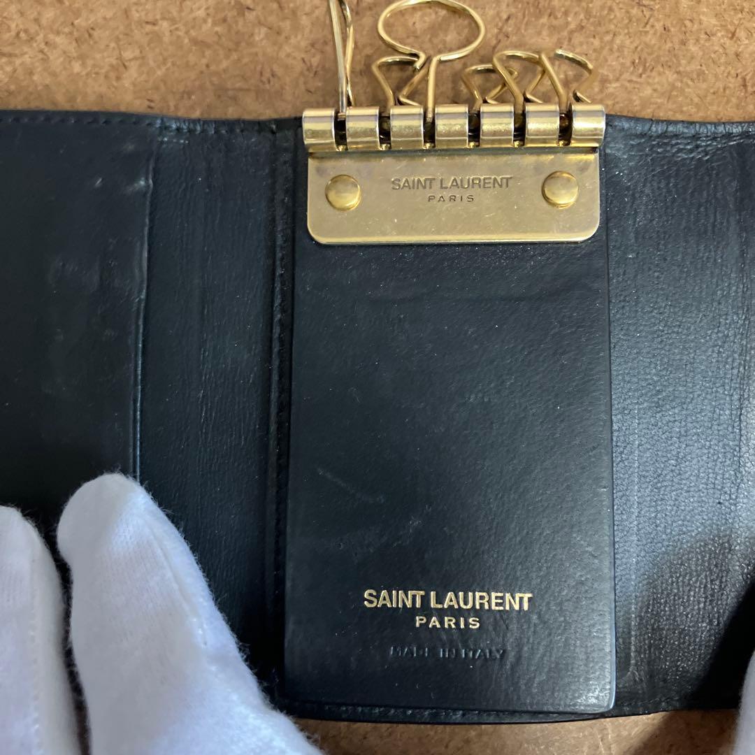 サンローラン 6連 キーケース キーフック ロゴ クロコ型押しレザー ブラック