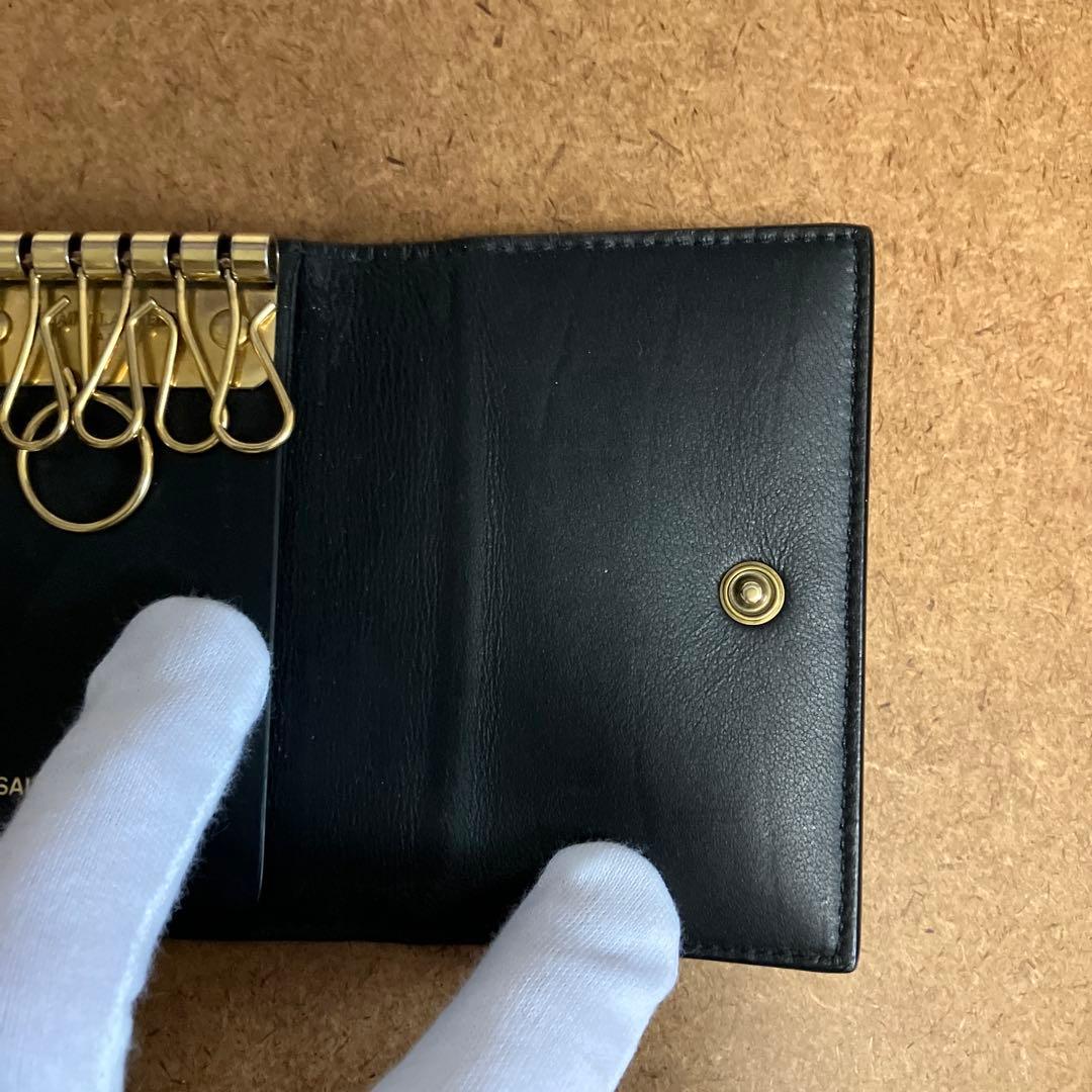 サンローラン 6連 キーケース キーフック ロゴ クロコ型押しレザー ブラック