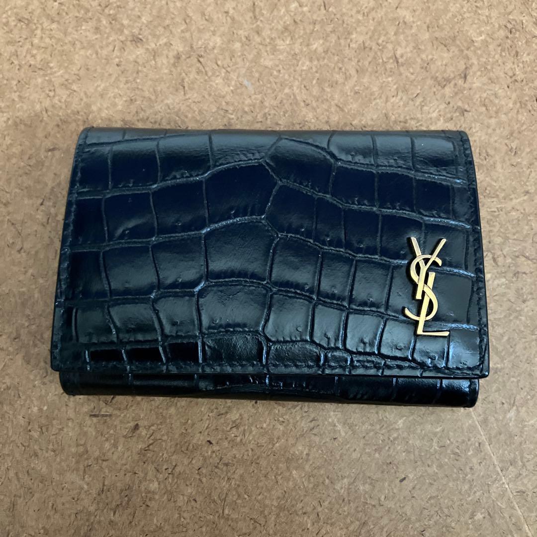 サンローラン 6連 キーケース キーフック ロゴ クロコ型押しレザー ブラック