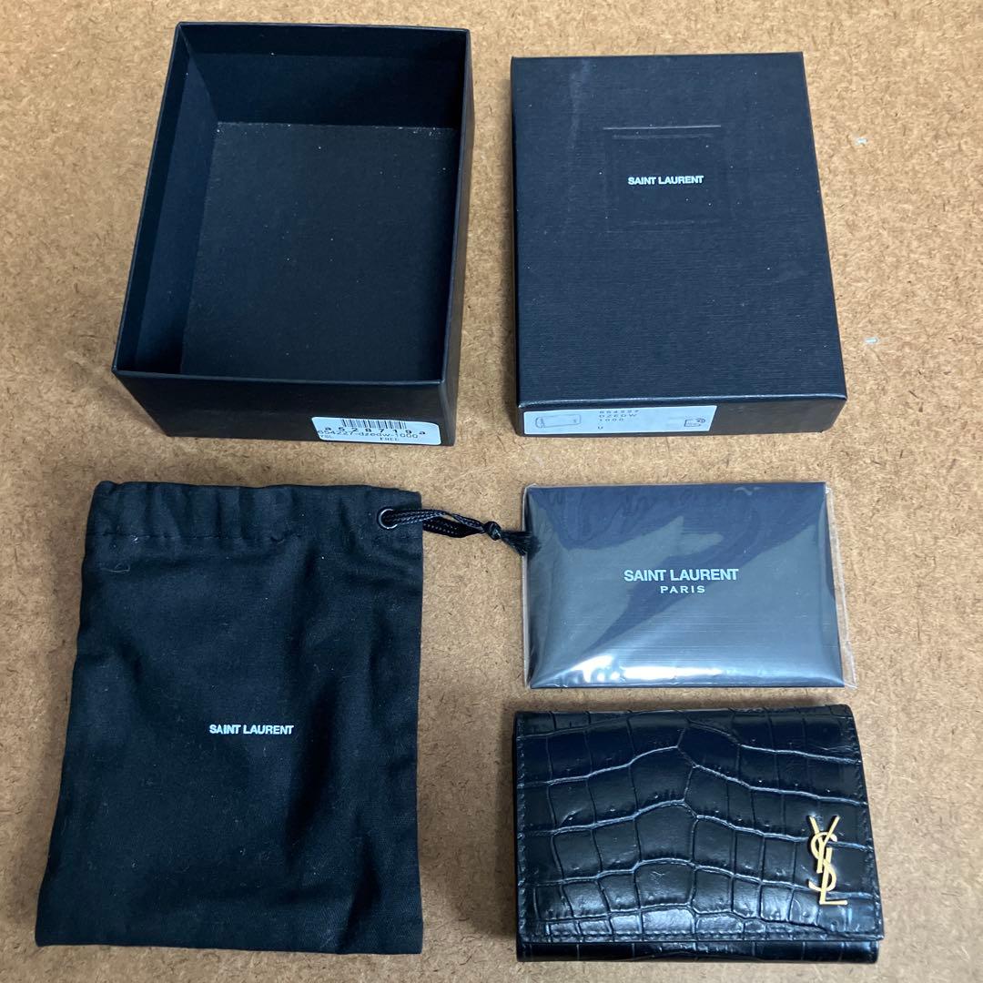 サンローラン 6連 キーケース キーフック ロゴ クロコ型押しレザー ブラック