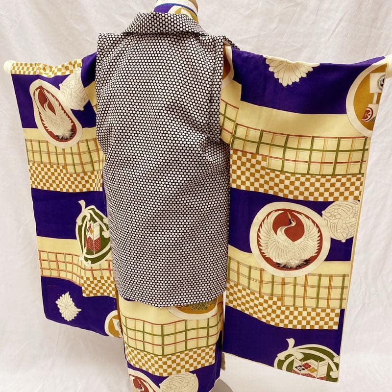 509ab16◎七五三 三歳 男の子 アンティーク着物&被布 レトロ 紺色◎