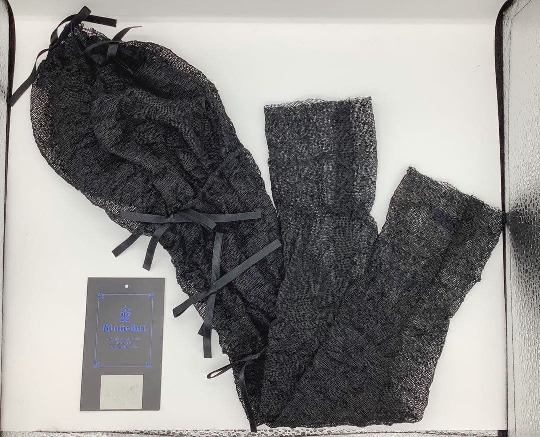 Moi-meme-Moitie リボン付きガーゼアームカバー　ブラック