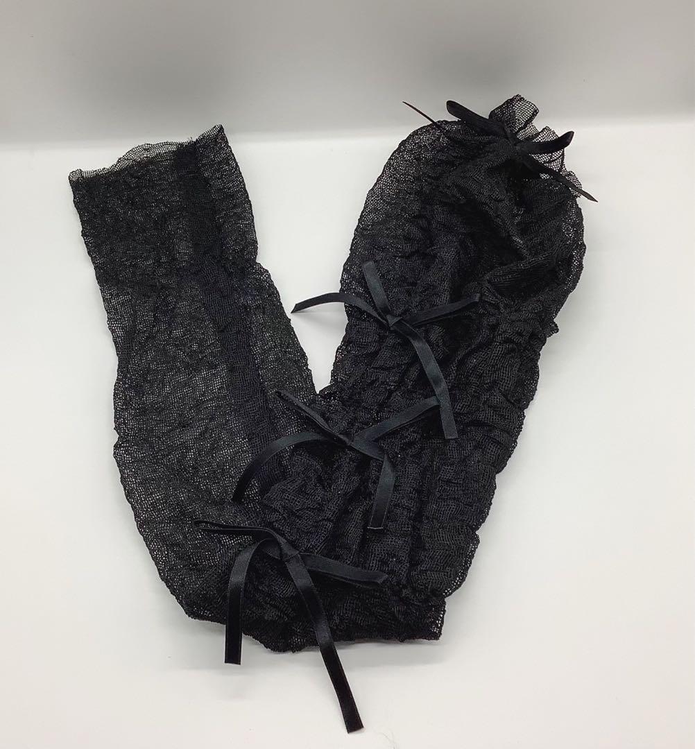 Moi-meme-Moitie リボン付きガーゼアームカバー　ブラック