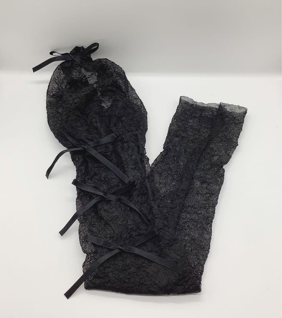 Moi-meme-Moitie リボン付きガーゼアームカバー　ブラック