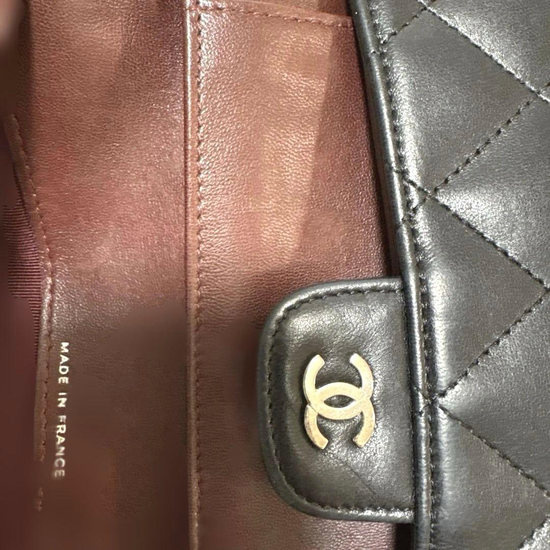 CHANEL シャネル 三つ折り長財布 マトラッセ ラムスキン ブラック