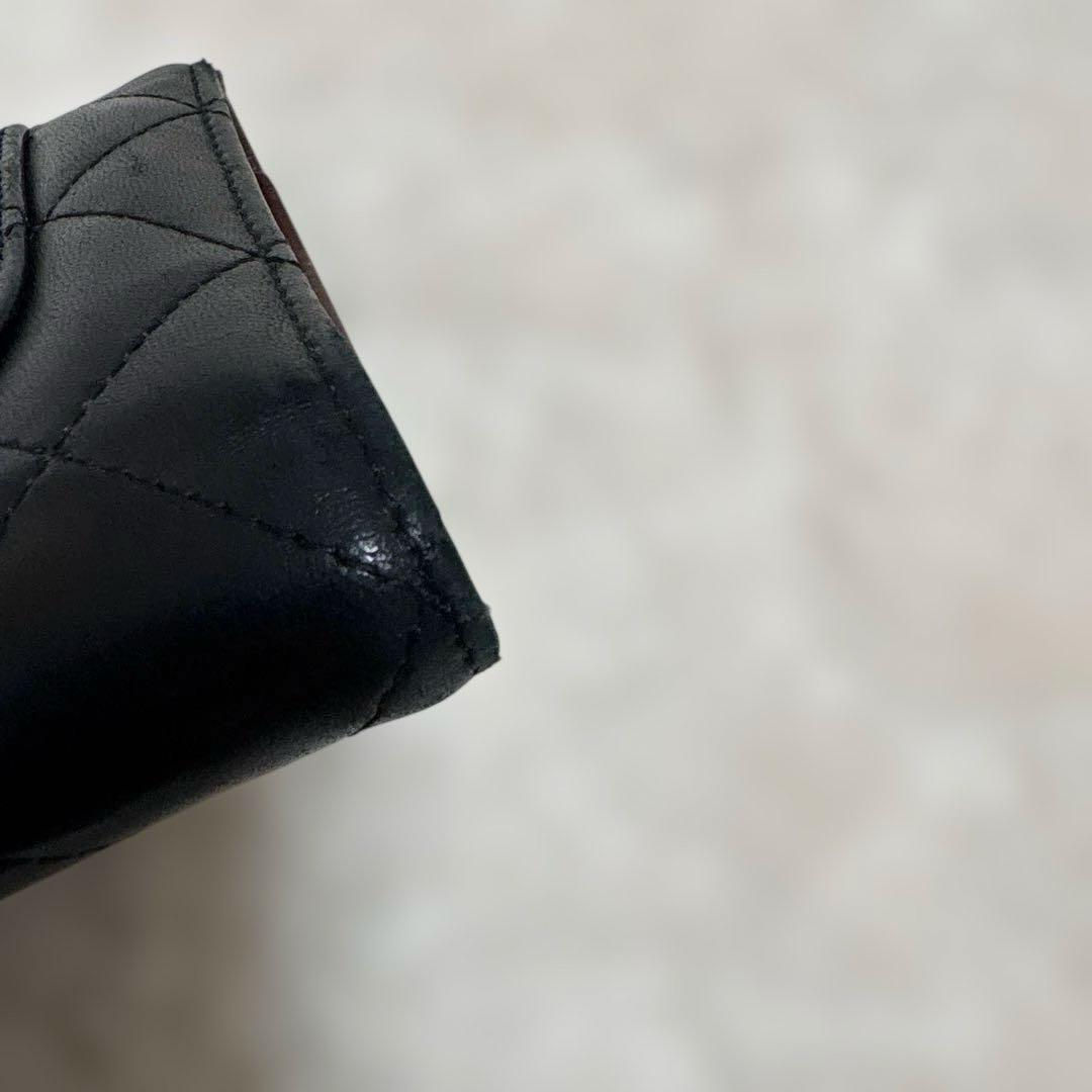 CHANEL シャネル 三つ折り長財布 マトラッセ ラムスキン ブラック