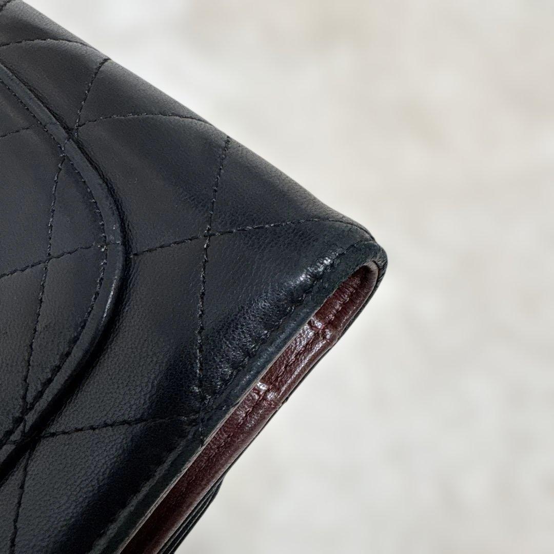 CHANEL シャネル 三つ折り長財布 マトラッセ ラムスキン ブラック