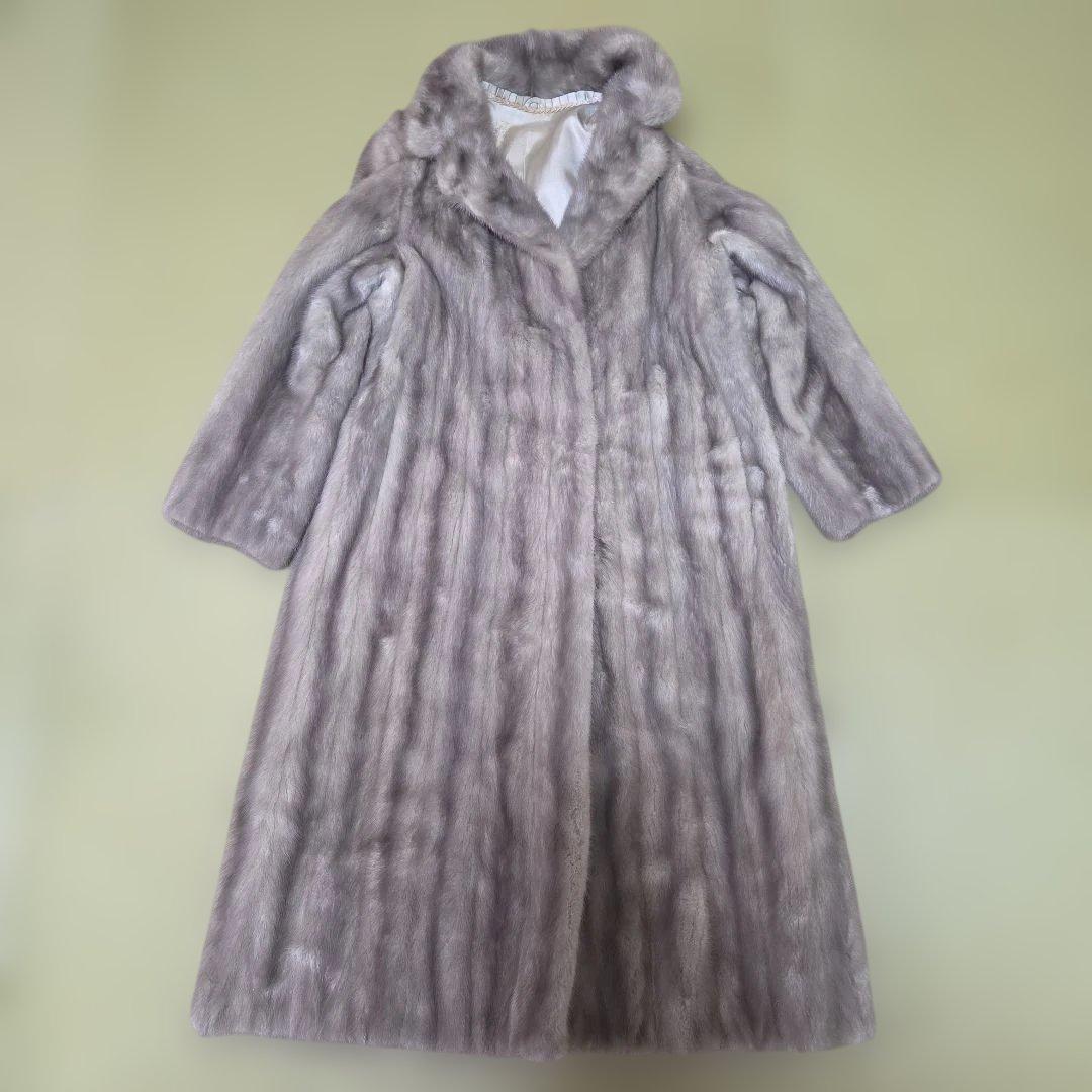 サファイアミンク ロングコート グレージュ 着丈110cm マキシ丈 11号