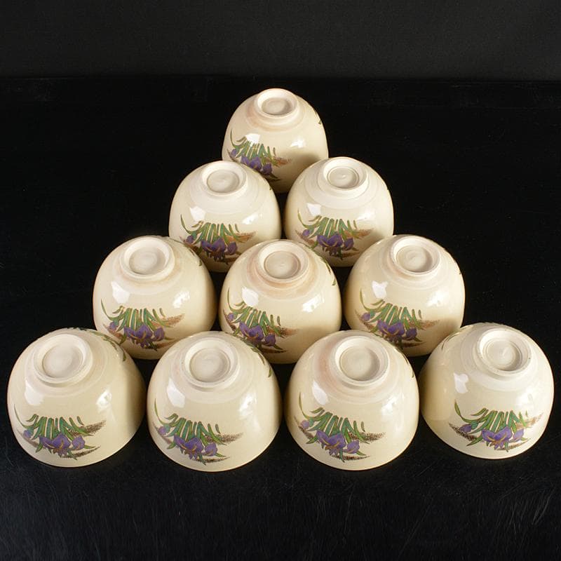 anko　鈴木清安作　色絵金彩　仁清菖蒲文数茶碗十客共箱　V　R7058B