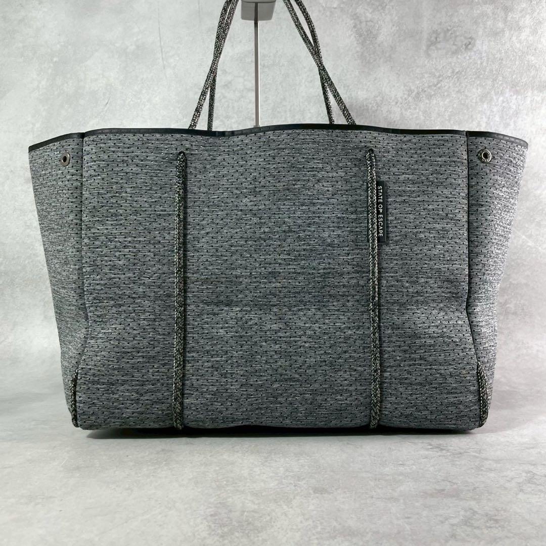 ステイトオブエスケープ トートバッグ フェードデニム 大容量 ポーチ付 グレー