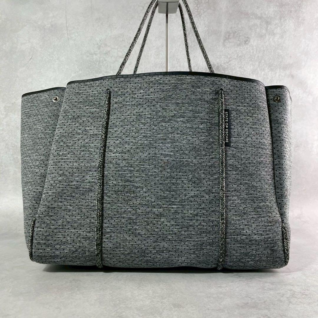 ステイトオブエスケープ トートバッグ フェードデニム 大容量 ポーチ付 グレー