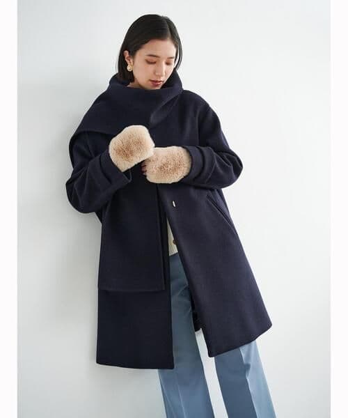 美品 ソフトメルトン Aライン コート ノーカラーコート