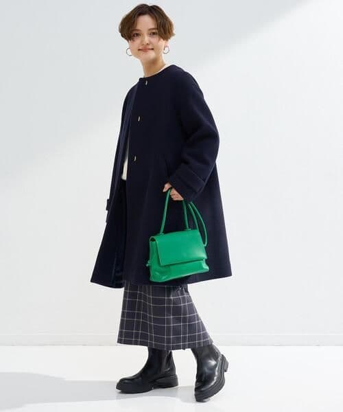 美品 ソフトメルトン Aライン コート ノーカラーコート