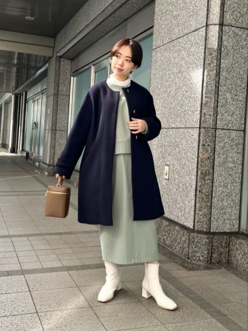 美品 ソフトメルトン Aライン コート ノーカラーコート