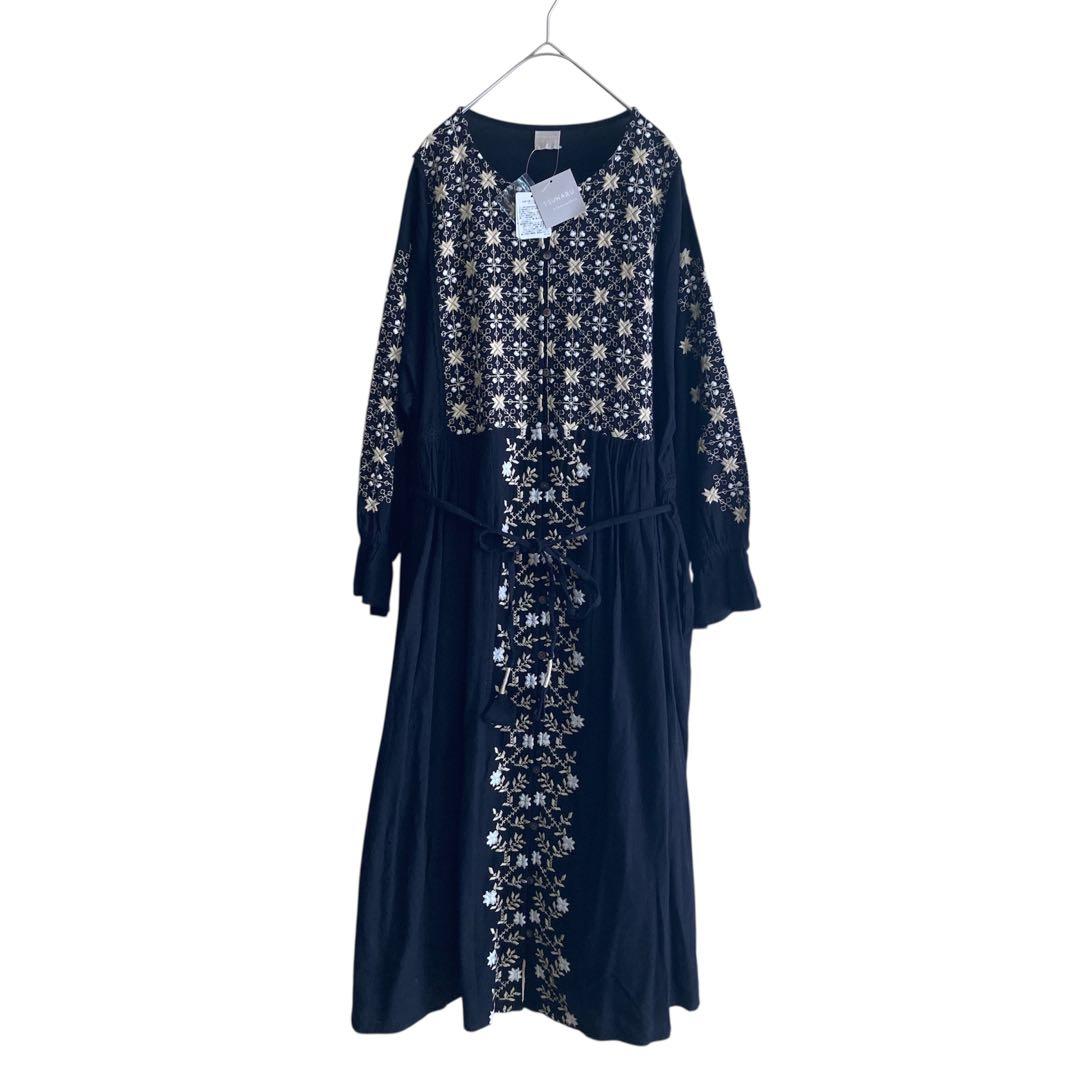 新品タグ付き✨ツハルバイサマンサモスモス 刺繍タックワンピース インド綿 長袖