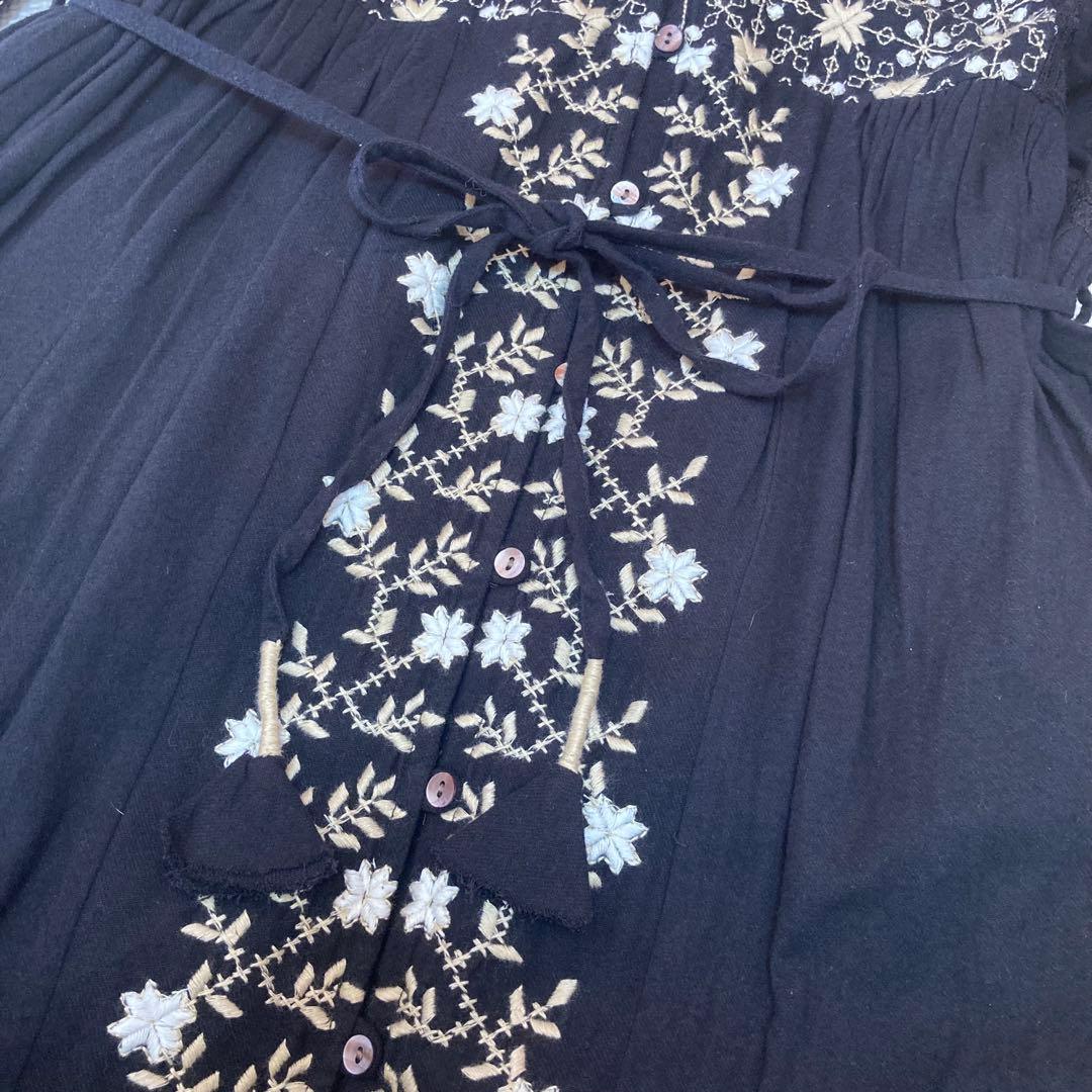 新品タグ付き✨ツハルバイサマンサモスモス 刺繍タックワンピース インド綿 長袖
