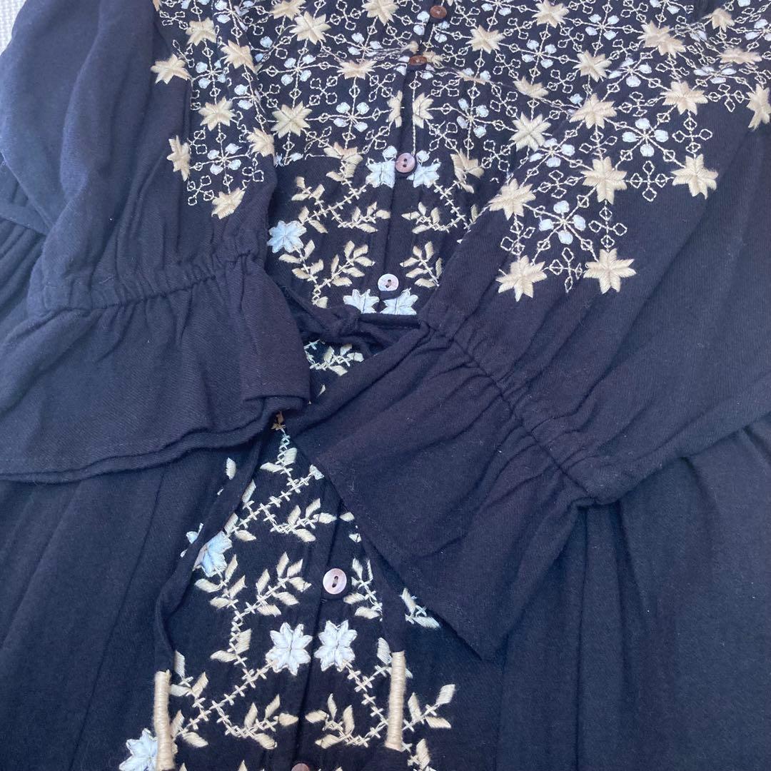 新品タグ付き✨ツハルバイサマンサモスモス 刺繍タックワンピース インド綿 長袖