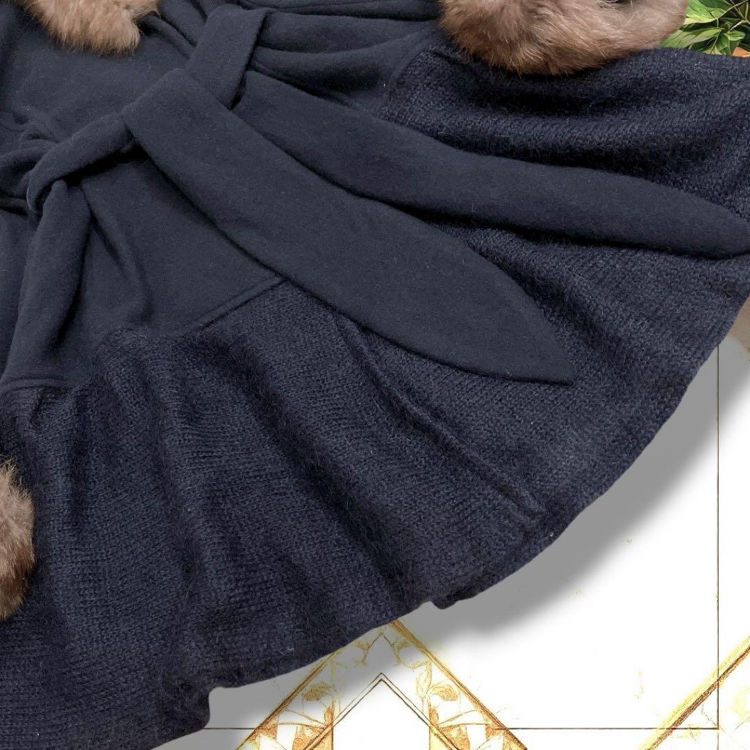 YUKI TORII ロングコート　ベルト　キッドモヘヤ　フォックス　濃紺　M