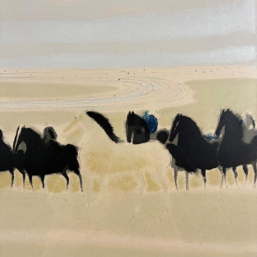 アンドレ・ブラジリエ「乗馬」リトグラフ 大作 直筆サイン入り 額縁入り