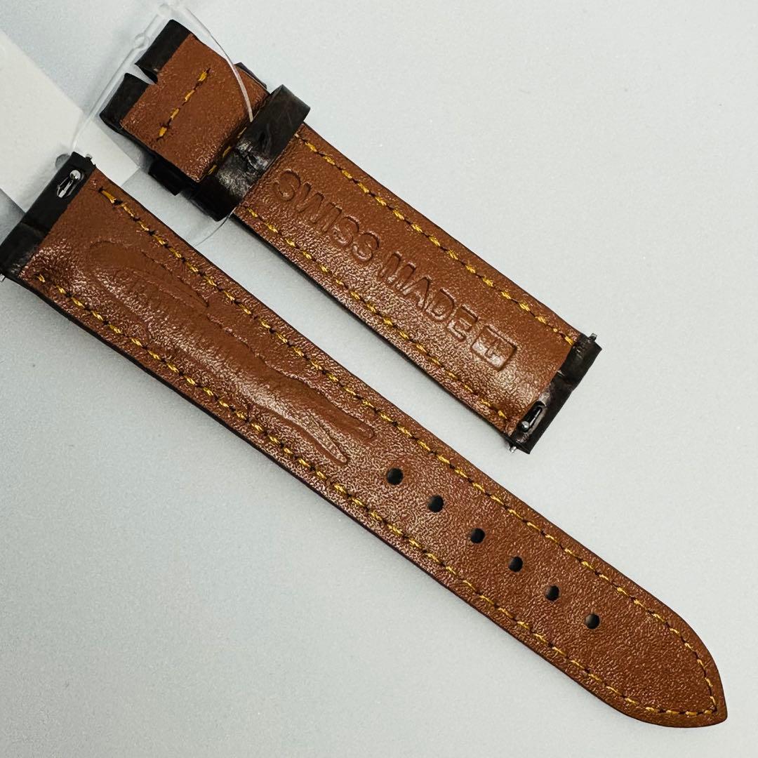 1068#18mm-16mmダークブラウン★本物クロコダイルベルト★スイス製