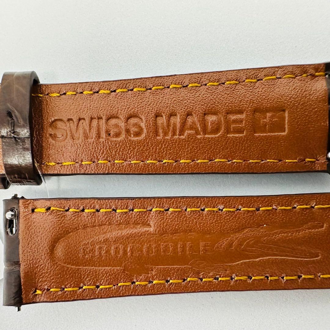 1068#18mm-16mmダークブラウン★本物クロコダイルベルト★スイス製