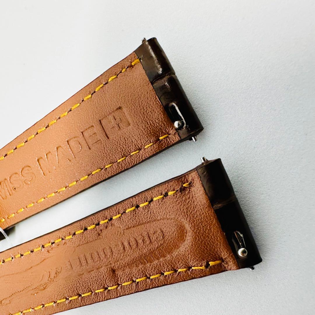 1068#18mm-16mmダークブラウン★本物クロコダイルベルト★スイス製