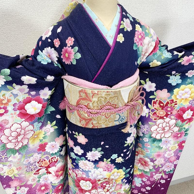 512z12☆京都きもの友禅 振袖 銀通し 古典柄 ラメ刺繍☆美品 成人式結婚式