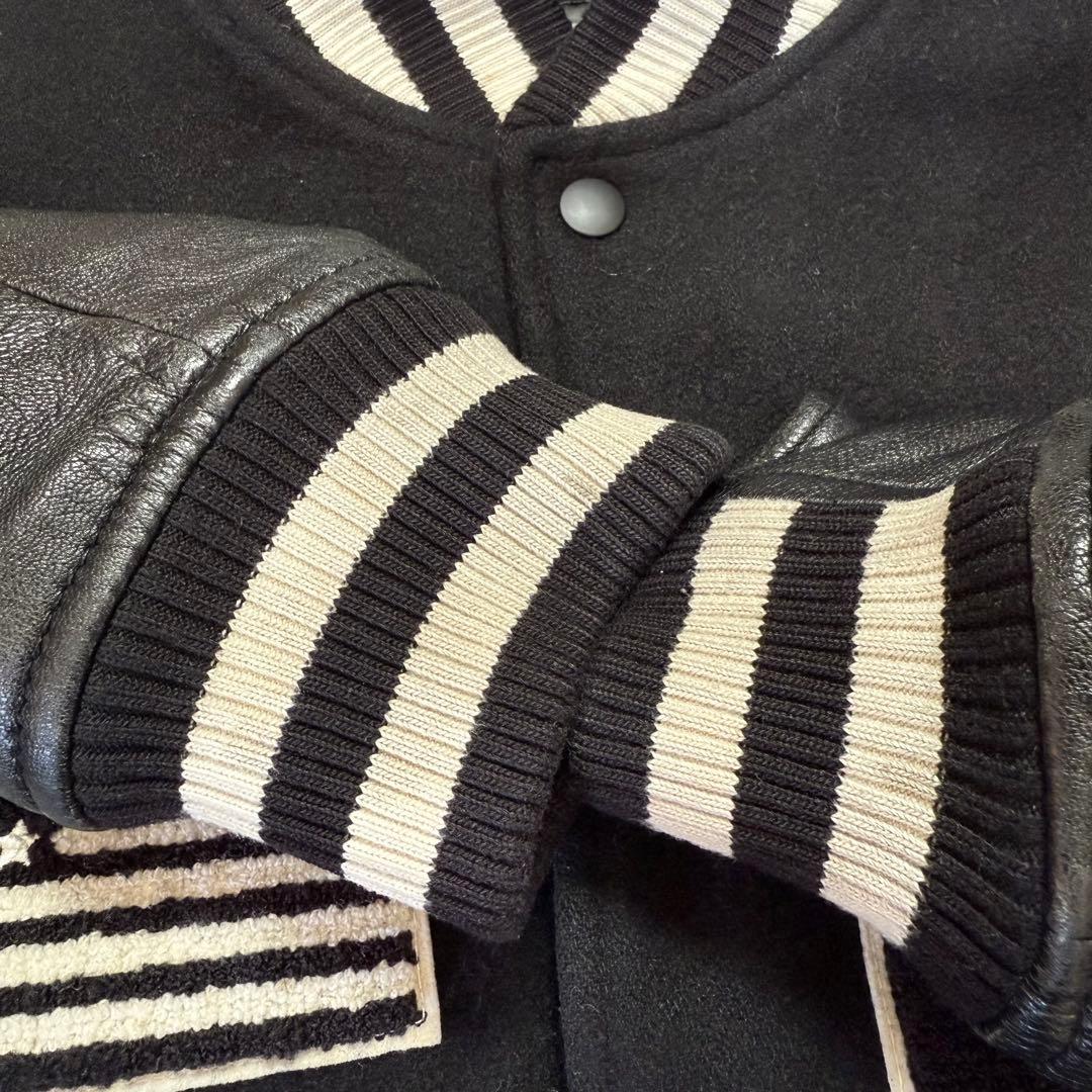 NEW ERA 豪華ワッペン スタジャン NYC 袖レザー 羊革 黒 M