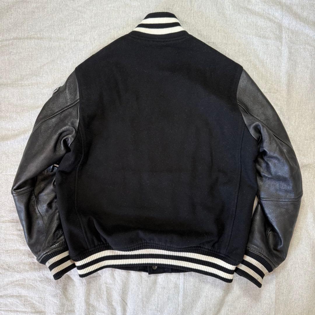 NEW ERA 豪華ワッペン スタジャン NYC 袖レザー 羊革 黒 M