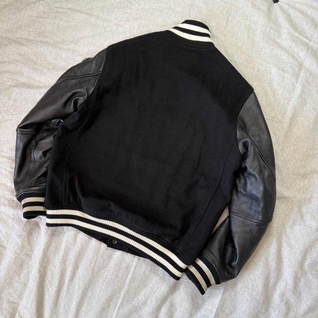 NEW ERA 豪華ワッペン スタジャン NYC 袖レザー 羊革 黒 M