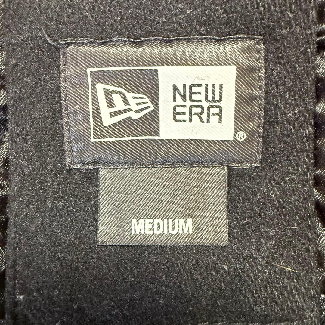 NEW ERA 豪華ワッペン スタジャン NYC 袖レザー 羊革 黒 M