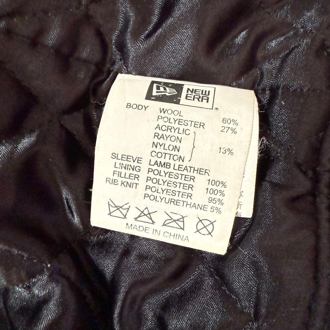 NEW ERA 豪華ワッペン スタジャン NYC 袖レザー 羊革 黒 M