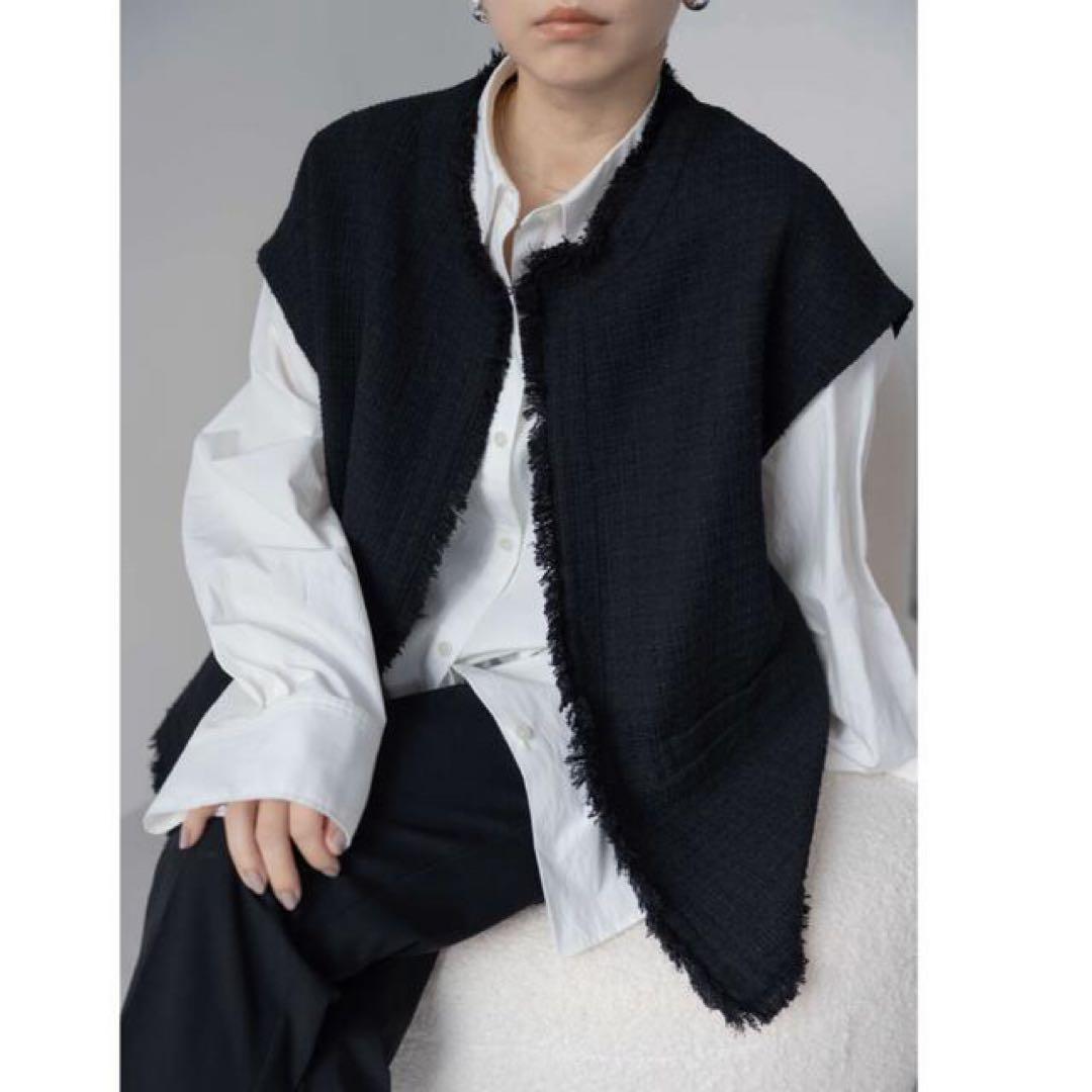 na.e Novel Tweed Vest_black ツイードベスト