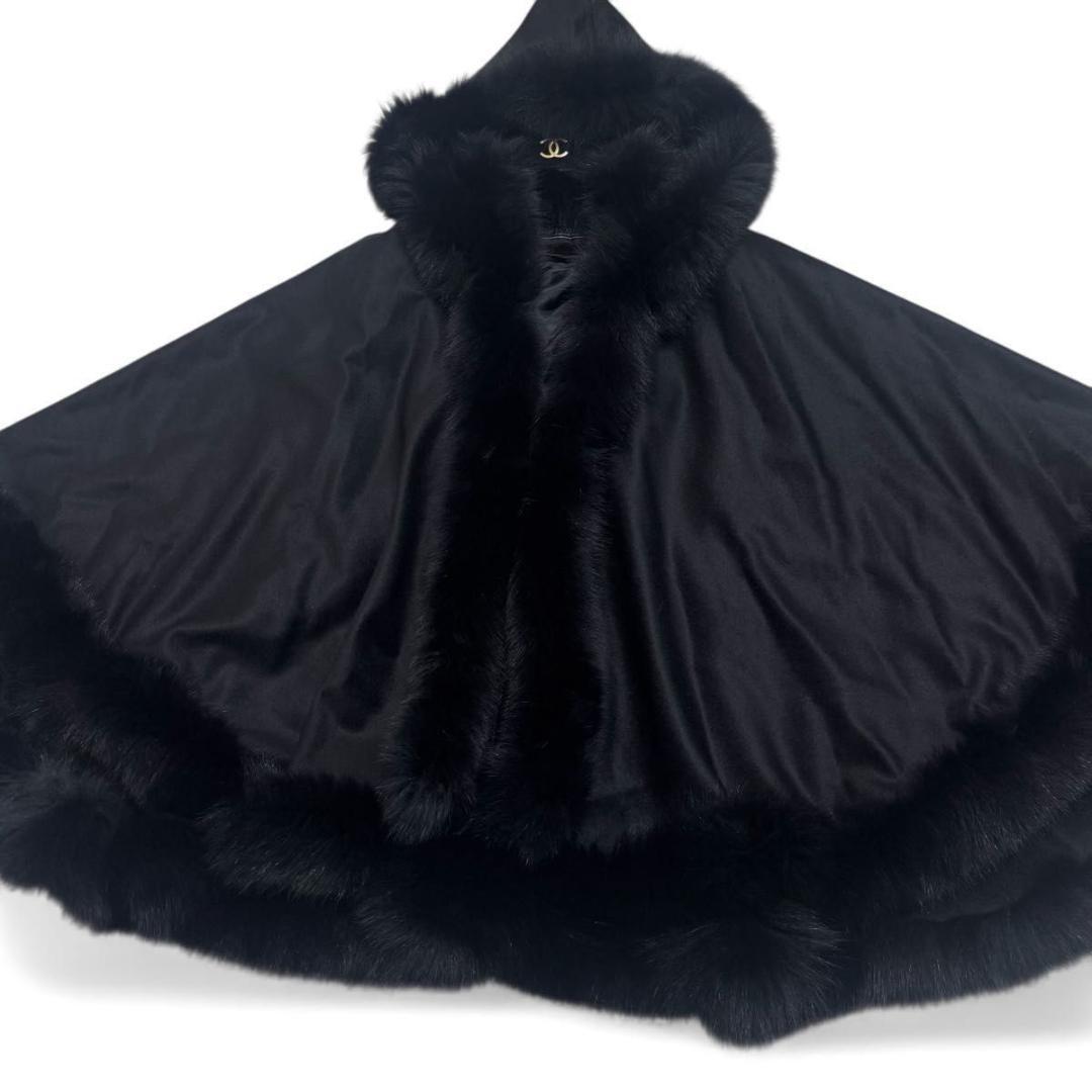 ほぼ新品✨SAGA　FURS　カシミヤ　100　ケープ　ポンチョ　フォックス　黒
