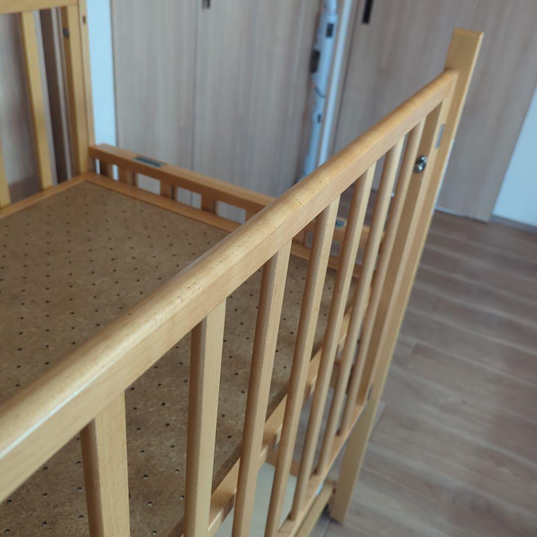 木製キャスター付きベビーベッド(YAMASAKI)＋ベットマット・防水シート